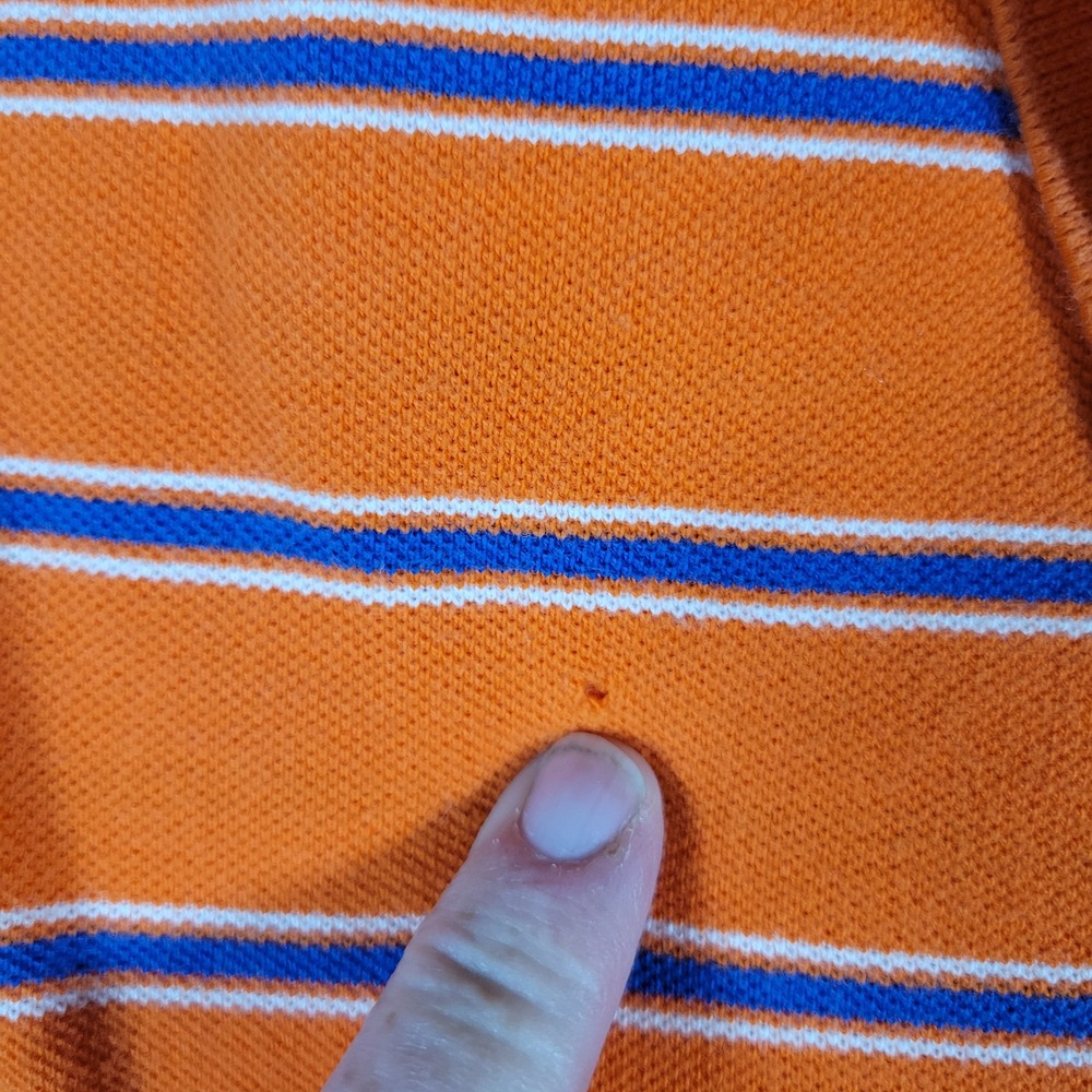 Polo Ralph Lauren Polo Shirt Mens Large Orange Blue Striped Short Sleeve Cotton - Picture 8 of 9
